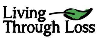 A logo for living through loss with a green leaf.