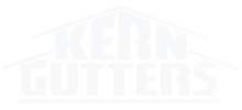 A white logo for kern gutters on a white background.