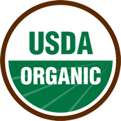 USDA organic seal with green and white text on a brown background.