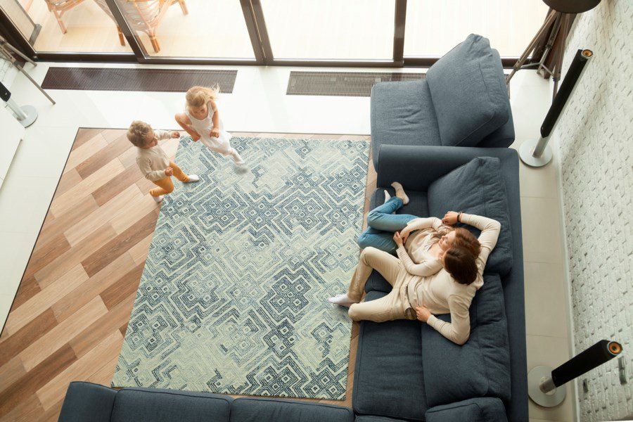 Flooring Excellence — Family Bonding In Their Livin g Room With Beautiful Carpet in Naples, FL