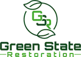 The logo for green state restoration is a green circle with leaves in it.