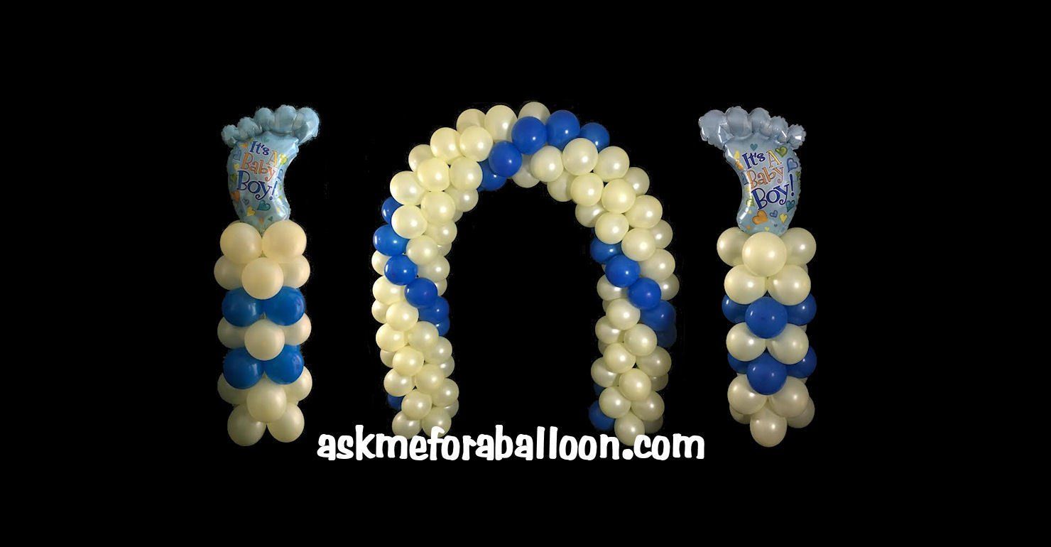 Balloon arch with columns for baby shower.