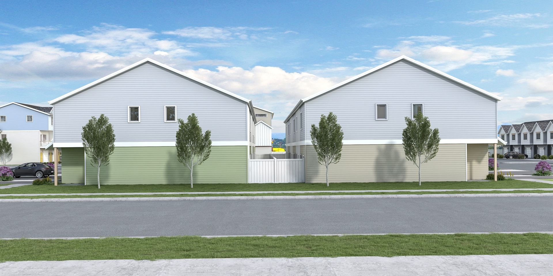 Equinox Townhomes on Lincoln yards for kids, dogs and bbqs.