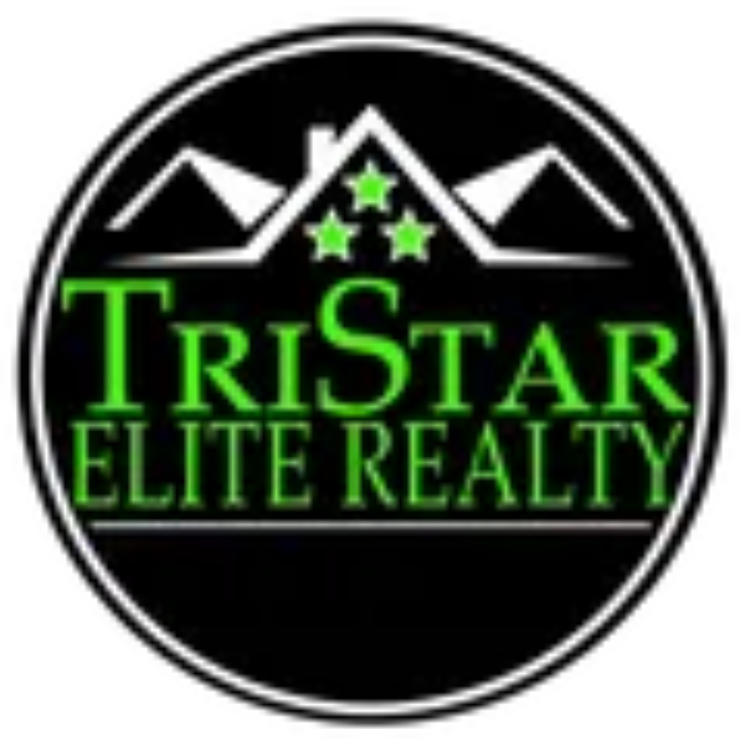 the logo for tristar elite realty is a circle with a house and stars on it .