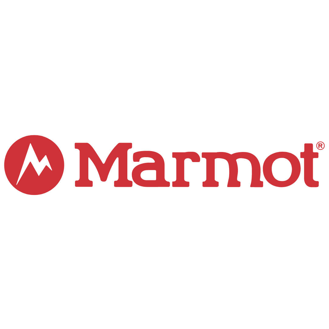 a marmot logo with a red circle around it on a white background .