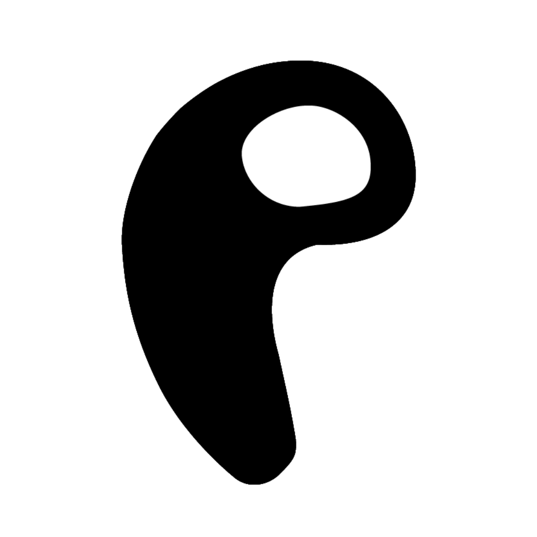 a black silhouette of a letter p with a hole in the middle on a white background .
