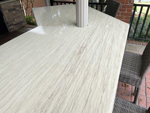 White marble table — Jasper, IA — Dubois Co. Block & Brick Inc.