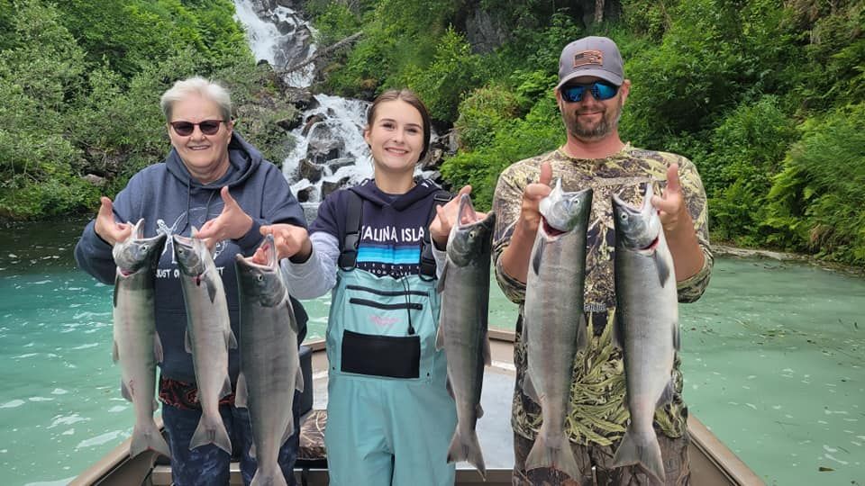 People with their Salmon catch with Small Town Fishing Adventures - Alaska