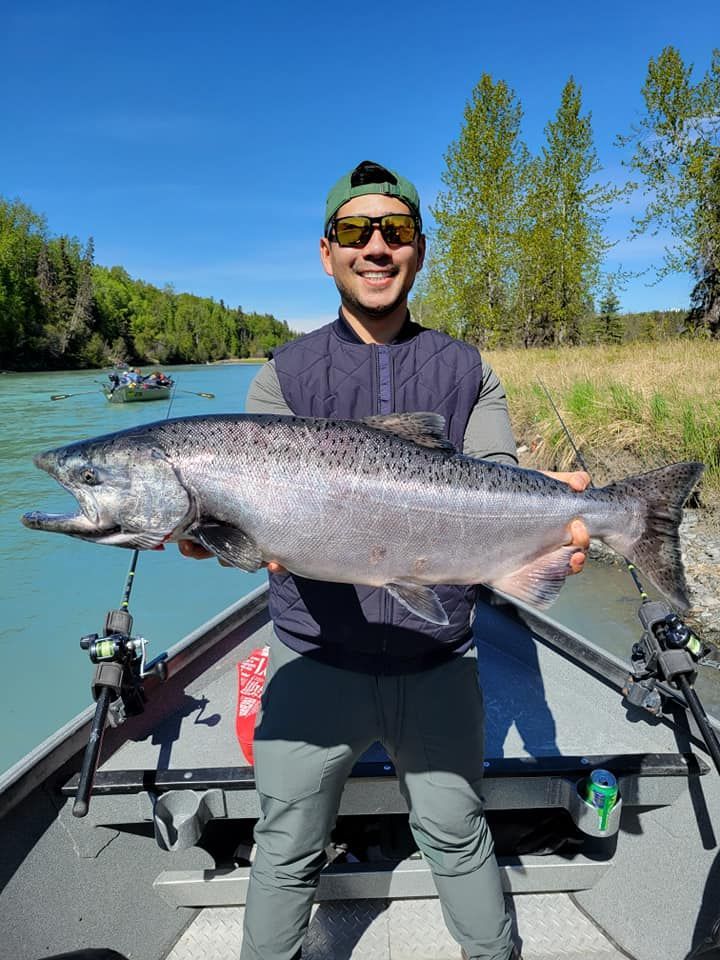 Man with his King Salmon catch with Small Town Fishing Adventures - Alaska