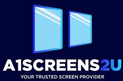 Logo for A1SCREENS2U featuring two blue screen icons above the company name and tagline on a dark blue background.