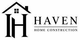 Haven Home Construction logo with house roof icon and stylized black H with gray text