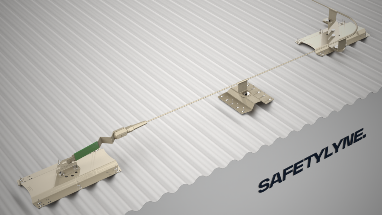 Static lines system drawing with anchor points mounted into the roof sheet