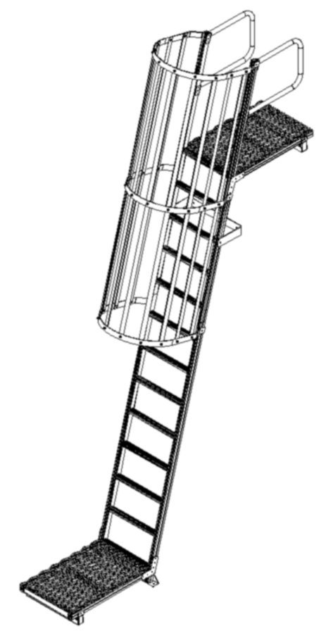 Angled Caged Rung Access Ladder