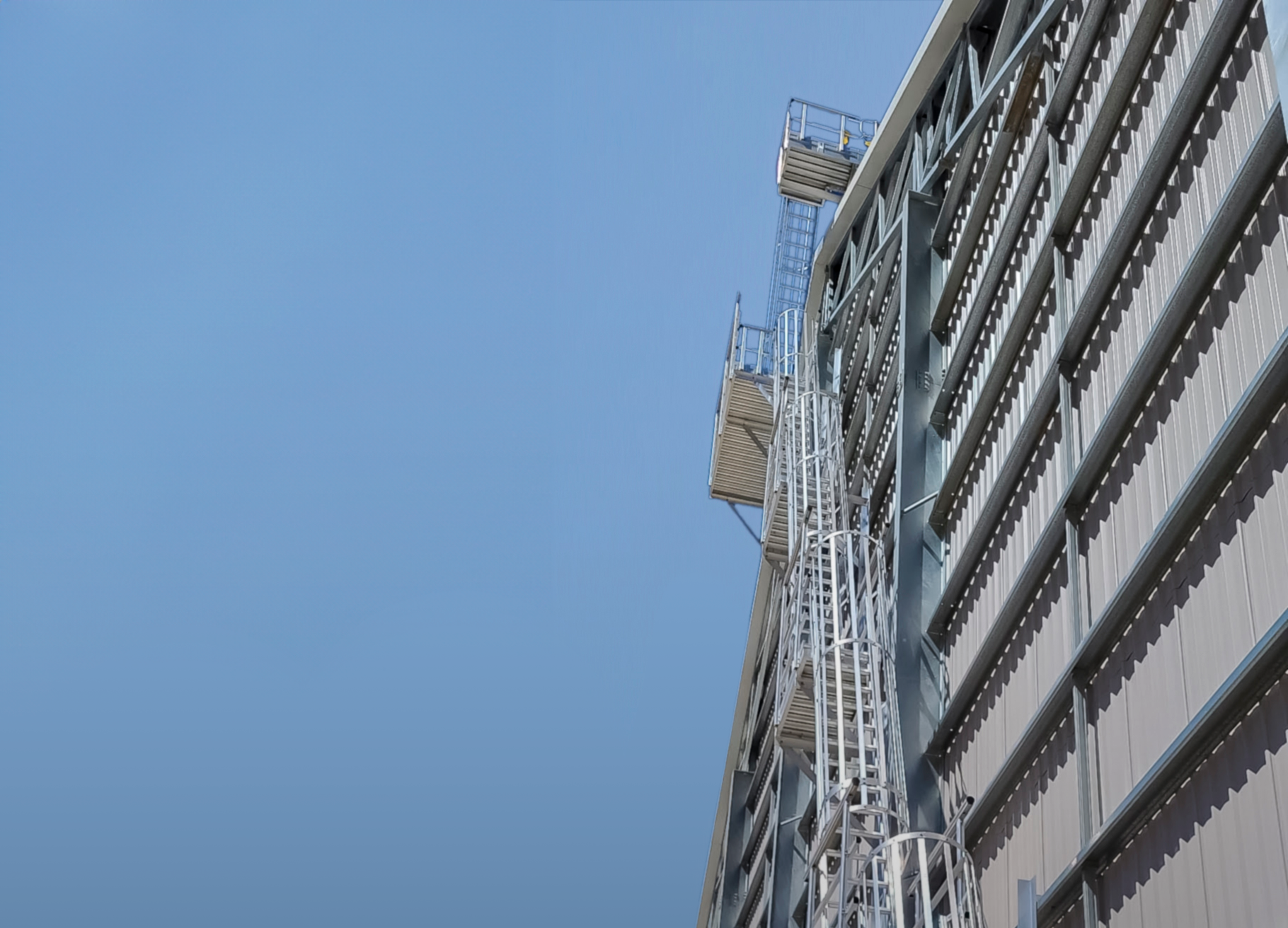 Caged Ladder For A Large Agricultural Storage Warehouse