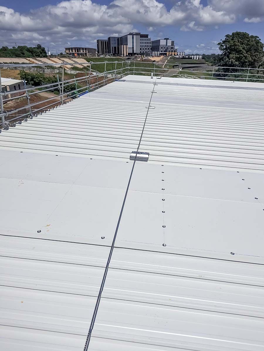 Static lines and anchor points installed on a roof for safety work at heights