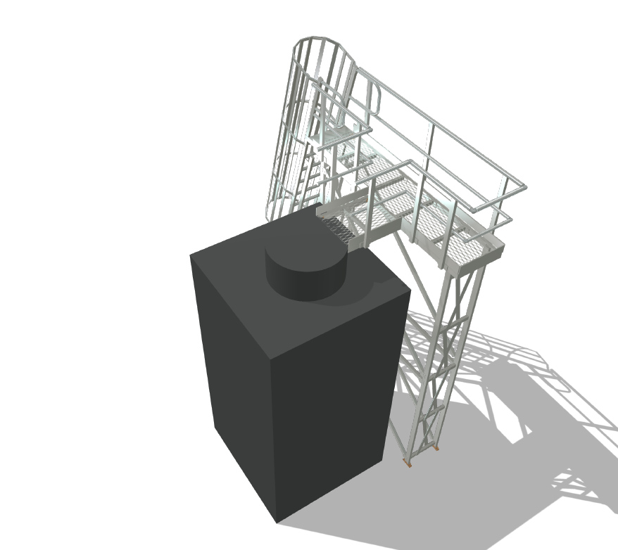 Cooling access platforms with stairs,  walkway and guardrail