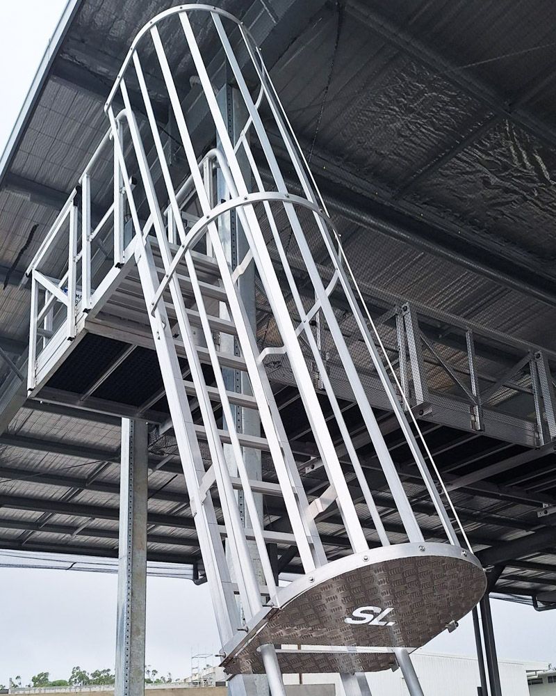 Ladder with elevated walkway access for overhead maintenance for an infrastructure project