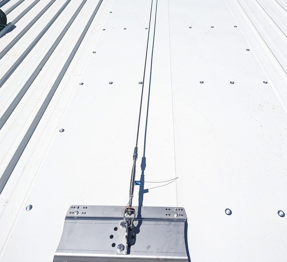 static line and anchor point installed on the roof for roof safety