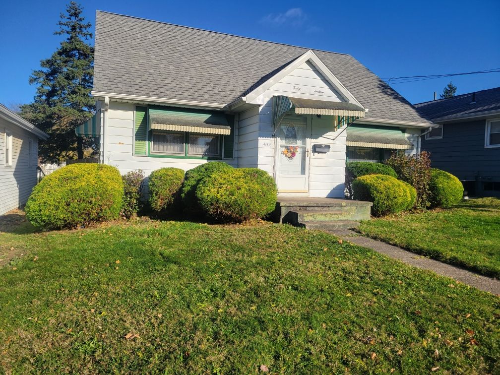 Home and garden concept. Hedge trimmer in action. Shrub trimming work.