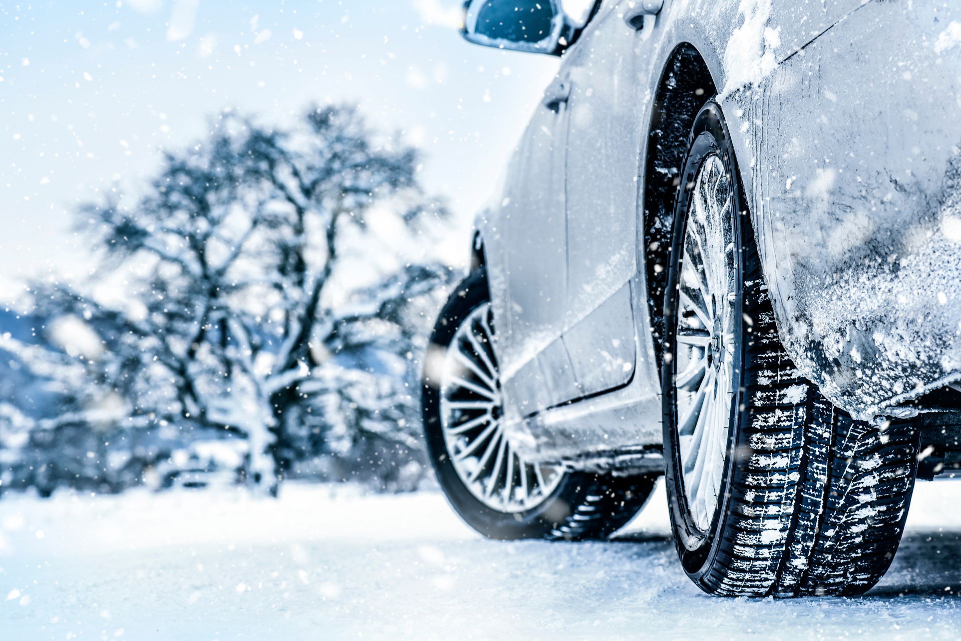 Car driving in the snow