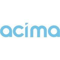 The acima logo is blue and white on a white background.