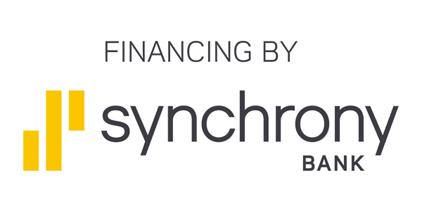 The logo for financing by synchrony bank is yellow and black.