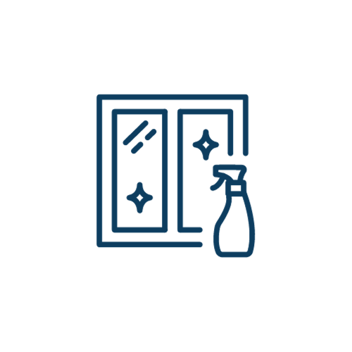 A line drawing of a window being cleaned with a spray bottle.