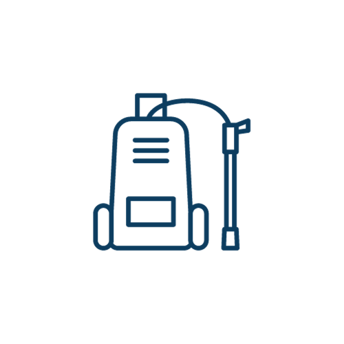 A line drawing of a vacuum cleaner on a white background.