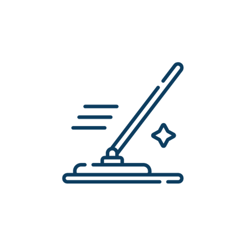 A mop with a long handle is being used to clean the floor.