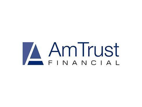 Logo of AmTrust Financial, dark blue, stylized 