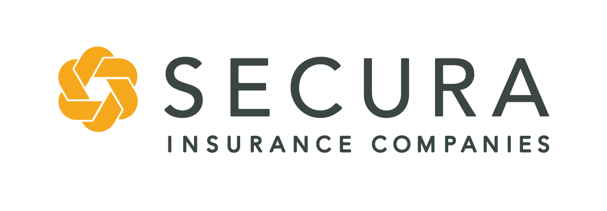 SECURA Insurance Companies logo. Yellow and white flower-like symbol to the left of dark gray text.