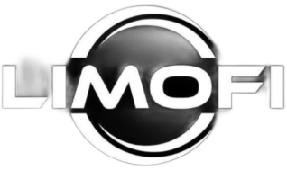 Logo with the word "LIMOFI" overlaid on a black circle within a white outlined circle.