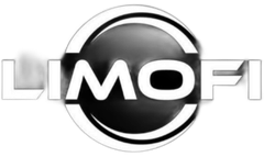 Logo with the word "LIMOFI" overlaid on a black circle within a white outlined circle.
