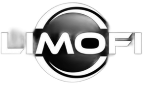 Logo with the word "LIMOFI" overlaid on a black circle within a white outlined circle.