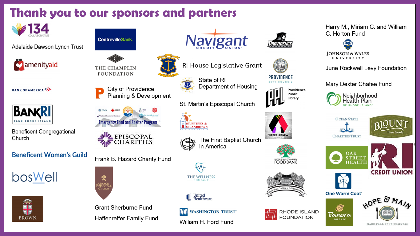 A purple thank you to our sponsors and partners page
