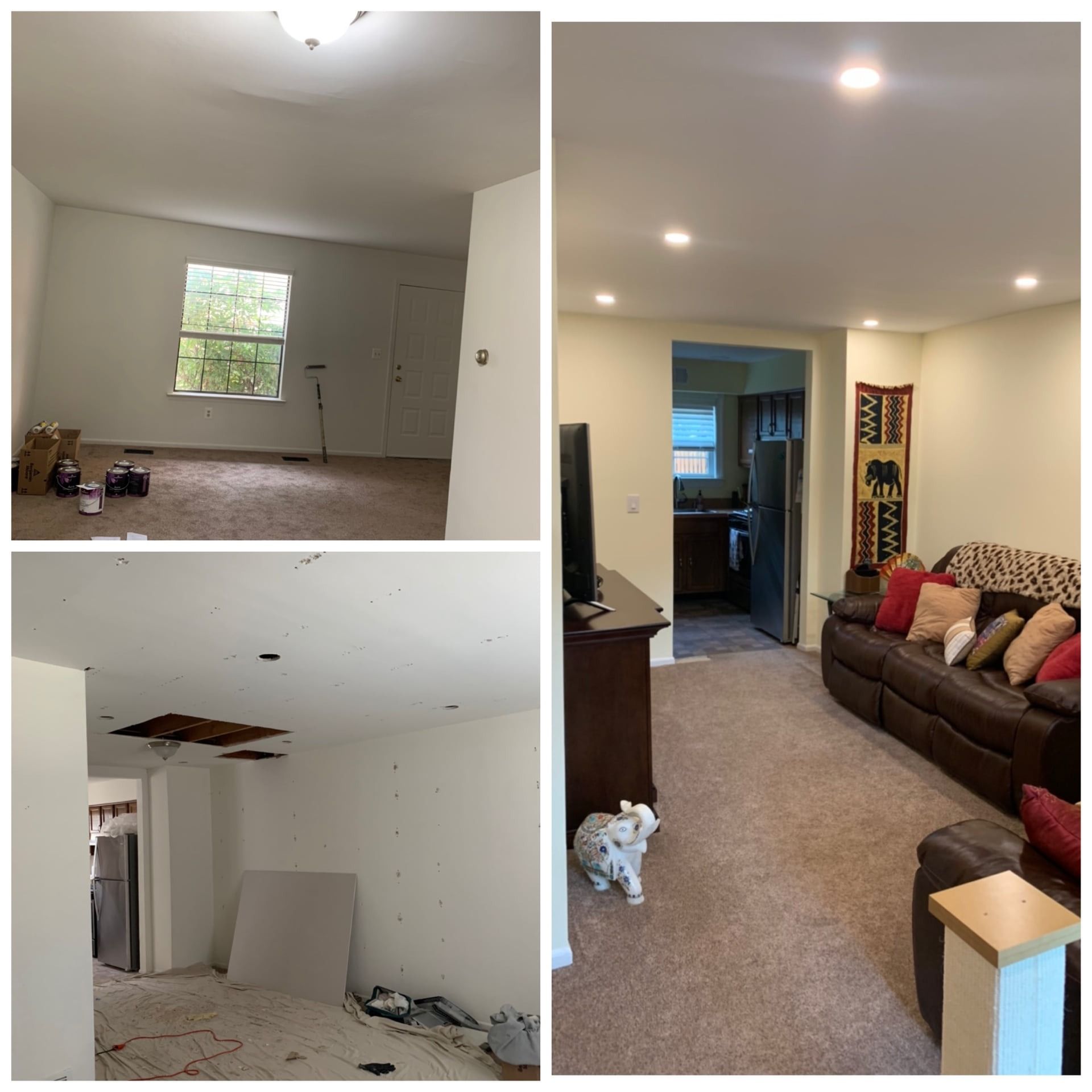 Collage of a room before and after renovation. The 