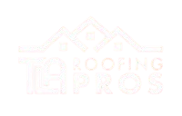 Logo for TA Roofing Pros: house outline above the words 