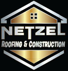 Logo for Netzel Roofing & Construction: Gold roof outline over a black backdrop with the name in white.