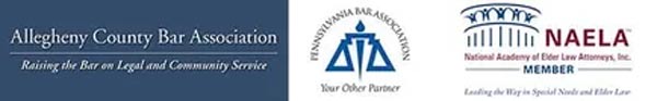 Logos for the Allegheny County Bar Association, a legal association, and the National Academy of Elder Law Attorneys.