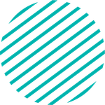 A blue and white striped circle on a white background.
