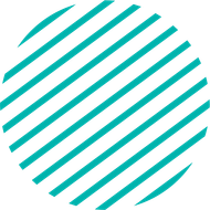A blue and white striped circle on a white background.