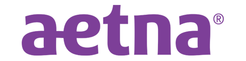 The aetna logo is purple and white on a white background.