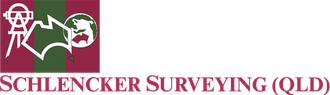 A logo for schlenker surveying old with a red and green striped background
