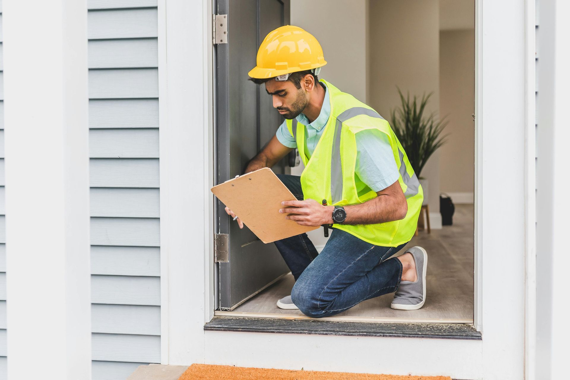A professional inspector conducting an SB721 Compliance check