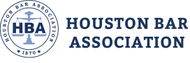 Houston Bar Association logo: circular emblem with "HBA" in the center and text "Houston Bar Association".
