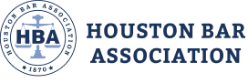 Houston Bar Association logo: circular emblem with "HBA" in the center and text "Houston Bar Association".