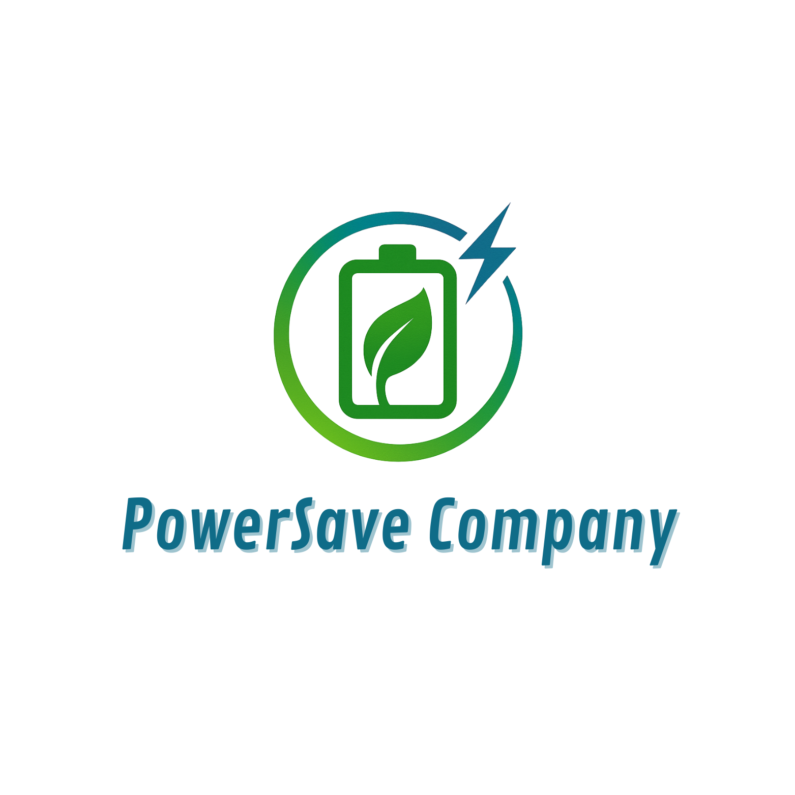 Logo: Batterij met een blad erin, groene cirkel met kleurverloop, bliksemschicht, tekst