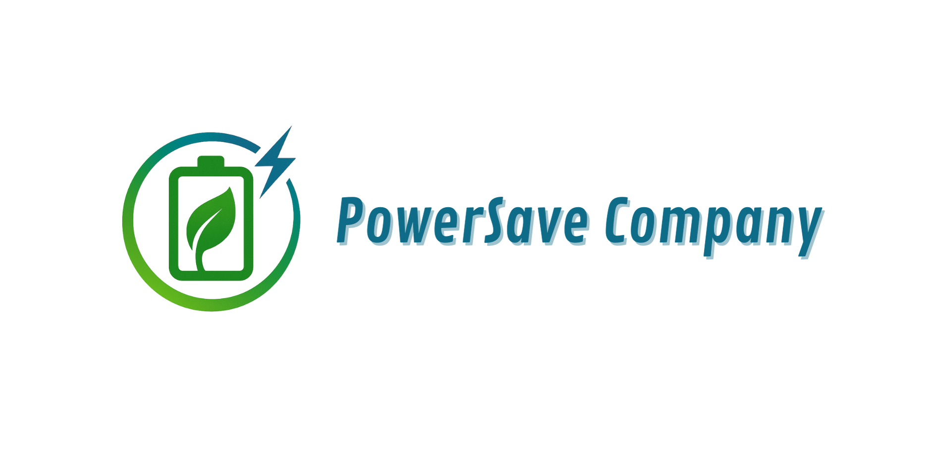 Logo van PowerSave Company met een batterij-icoon, bliksemschicht en blad.