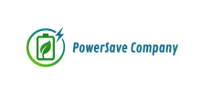 Logo van PowerSave Company met een groene batterij, een blad en een bliksemschicht.