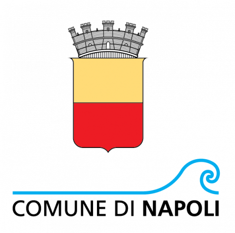 Uno stemma rosso e giallo con la scritta comune di napoli sotto